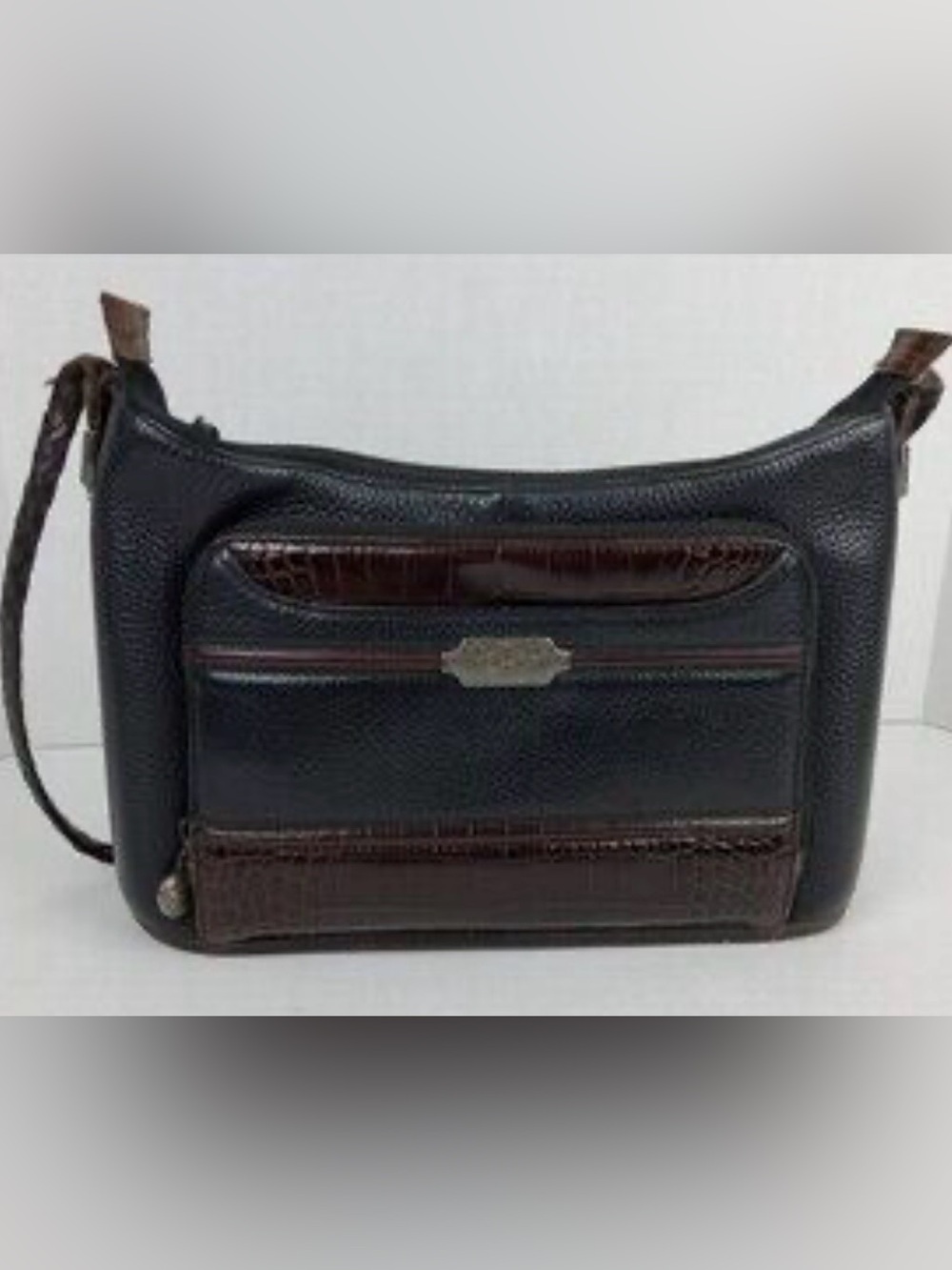 Brighton Black and Brown Croc-Accent Leather Messenger Bag